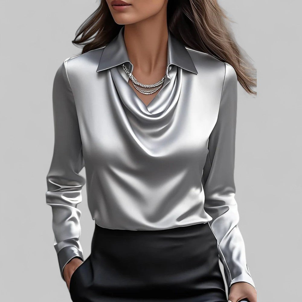 Elena | Elegant Draped Neck Satin Blouse