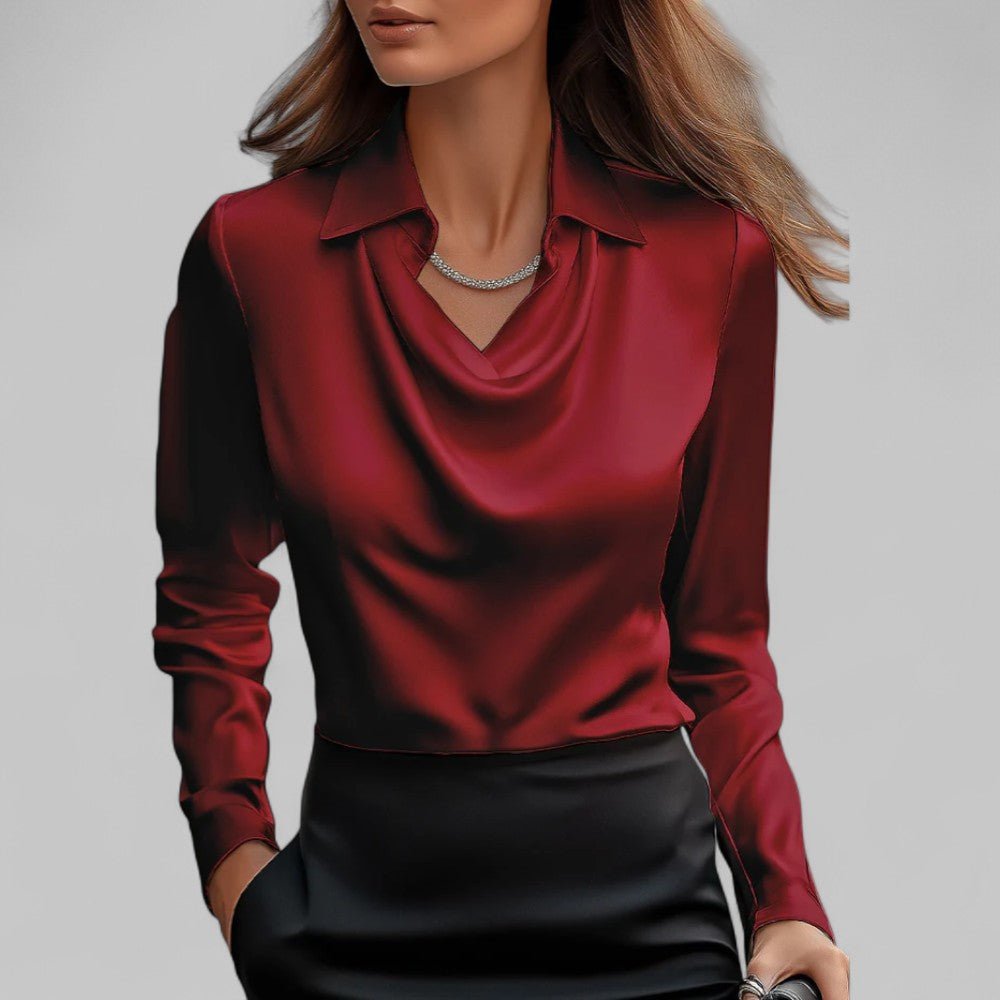 Elena | Elegant Draped Neck Satin Blouse
