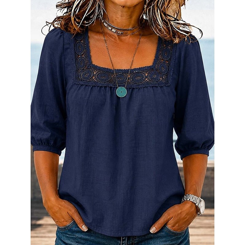 Elise | Lace-Trimmed Square Neck Blouse