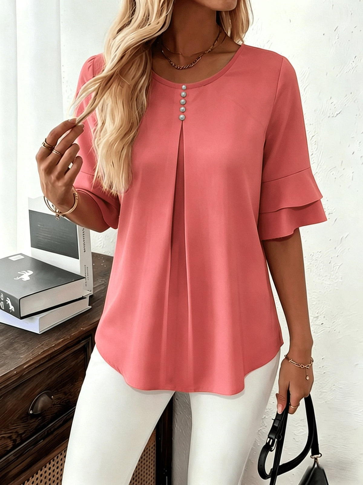 Celina | Flared-Sleeve Pleated Blouse