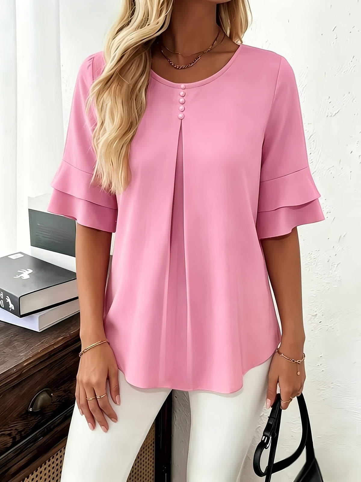 Celina | Flared-Sleeve Pleated Blouse