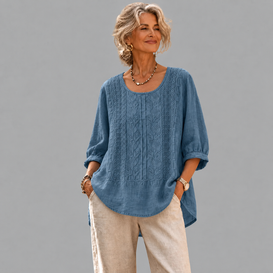 Arwen | Relaxed Embroidered 3/4 Sleeve Blouse