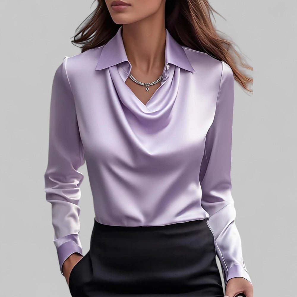 Elena | Elegant Draped Neck Satin Blouse