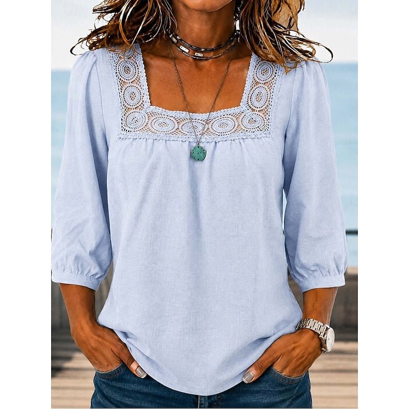 Elise | Lace-Trimmed Square Neck Blouse
