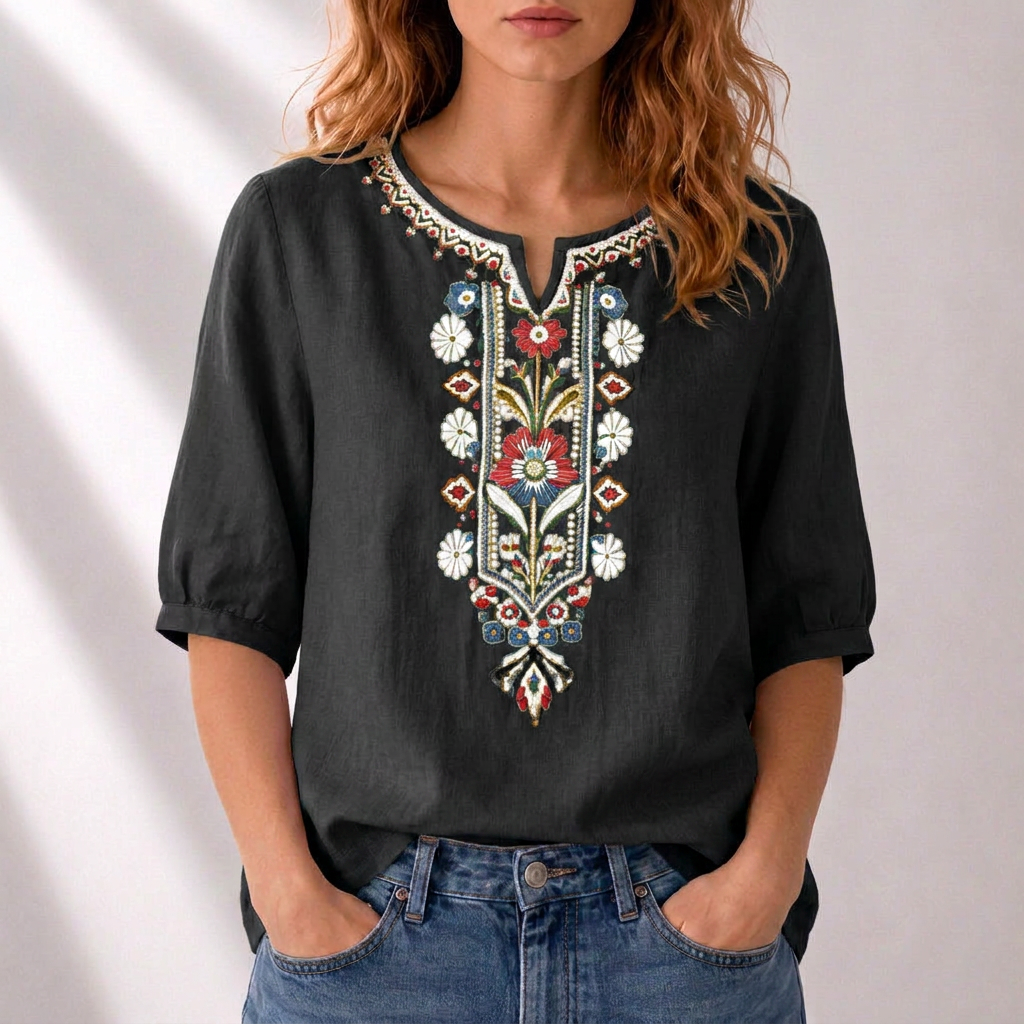 Livia | Elegant Floral Embroidered Blouse