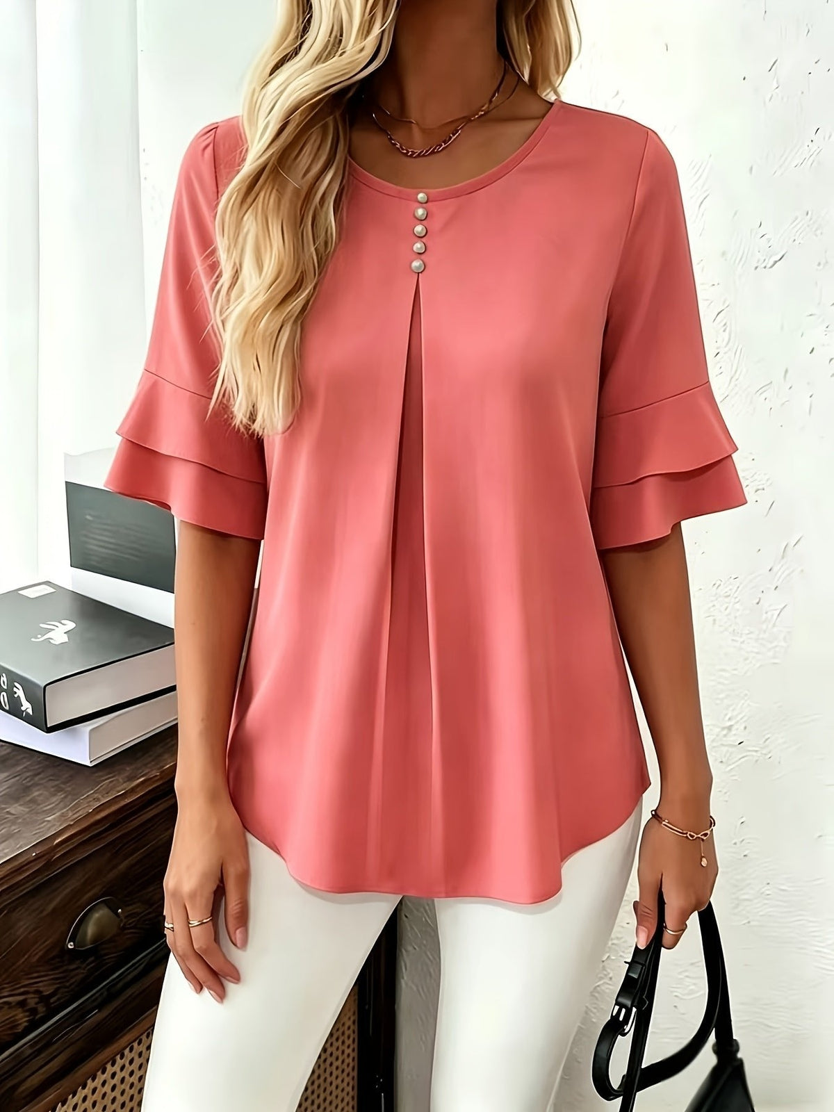 Celina | Flared-Sleeve Pleated Blouse