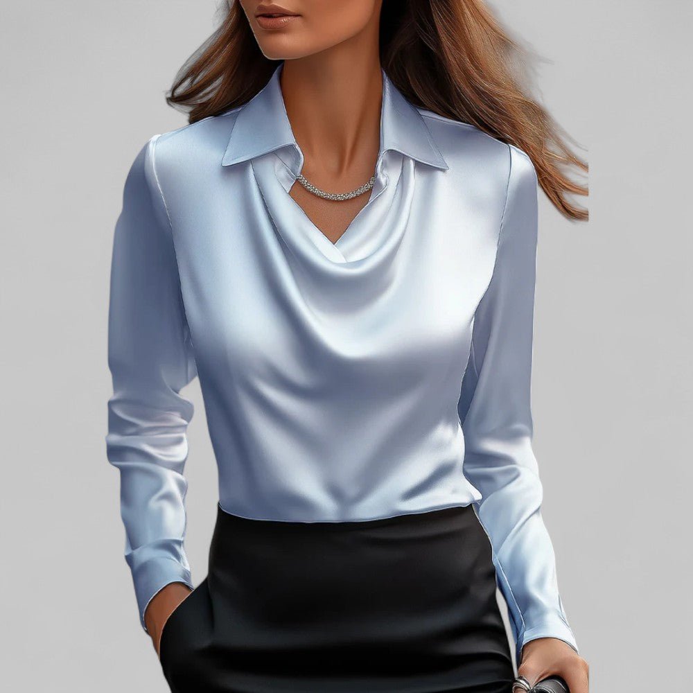 Elena | Elegant Draped Neck Satin Blouse