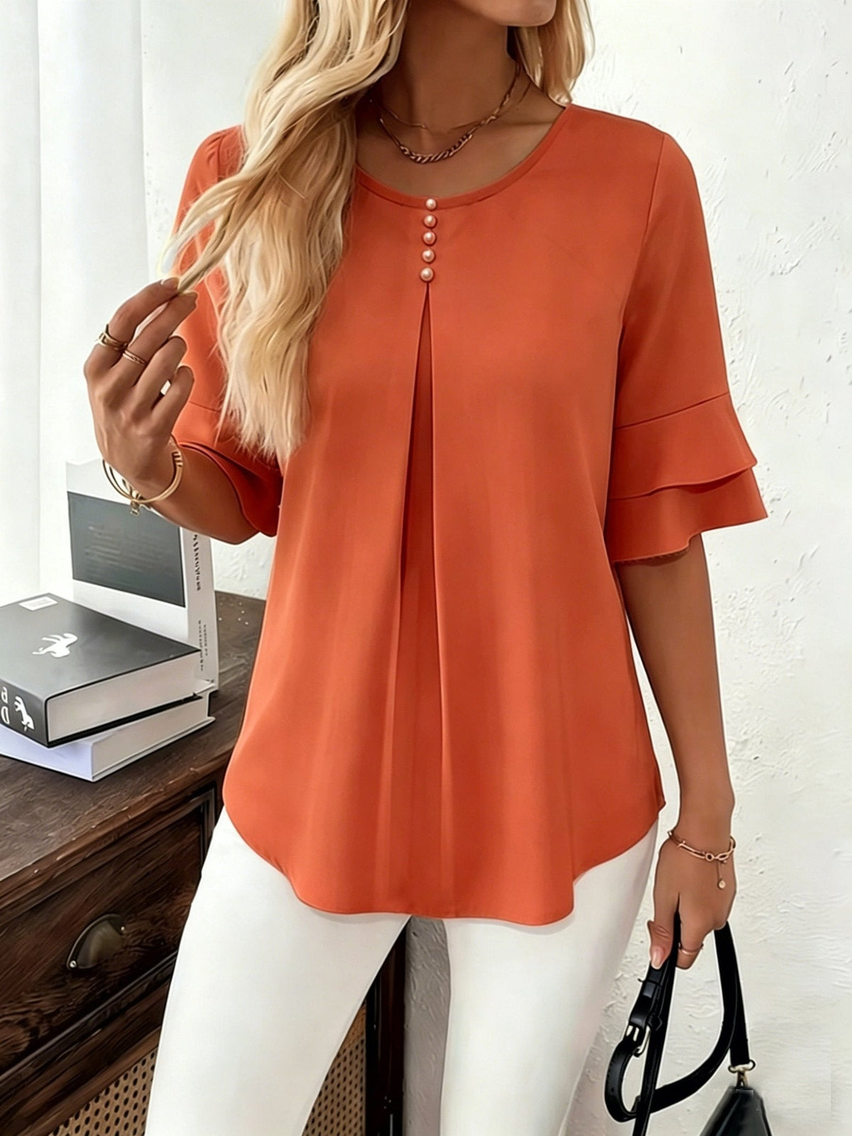 Celina | Flared-Sleeve Pleated Blouse