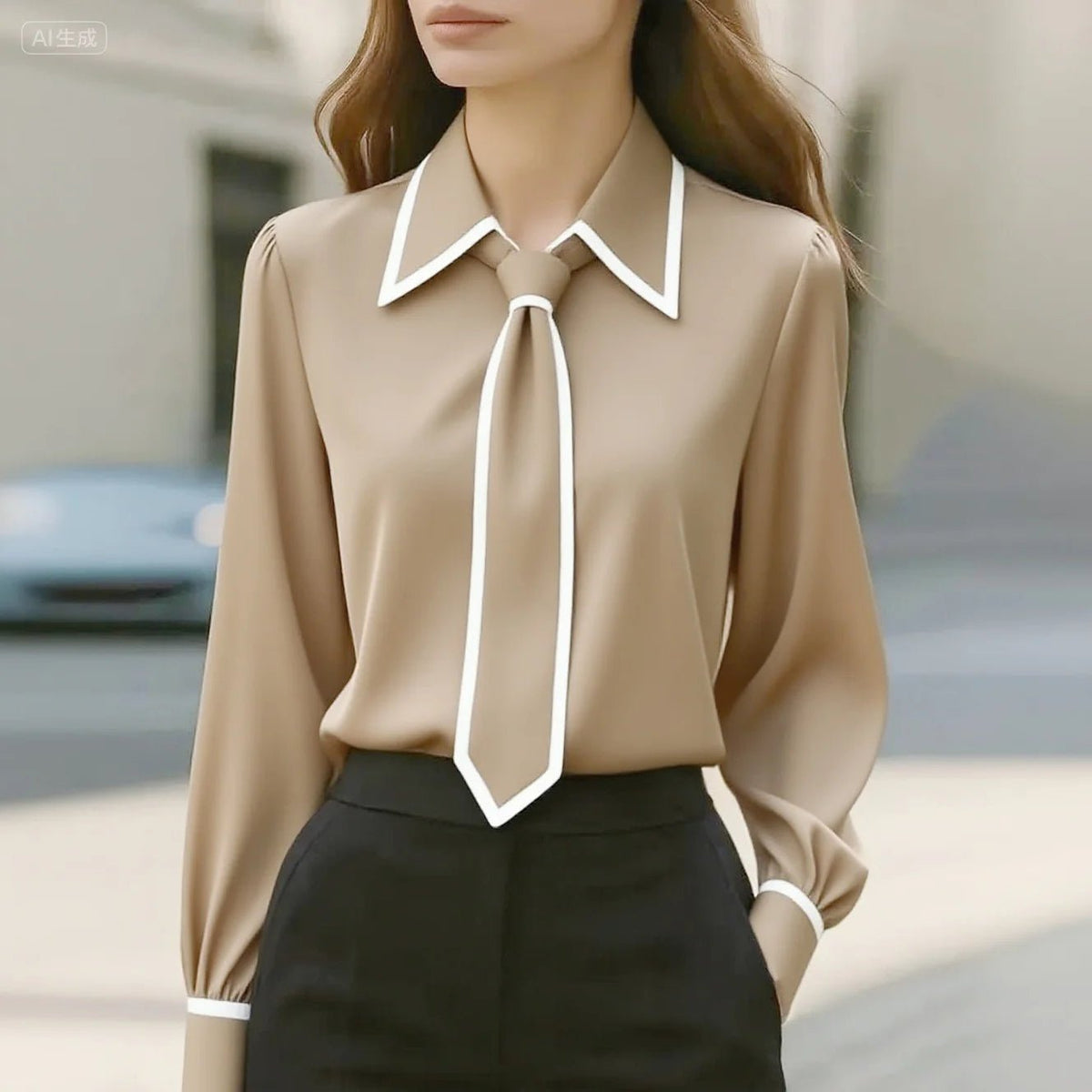 Aveline | Timeless Refined Contrast Tie Blouse