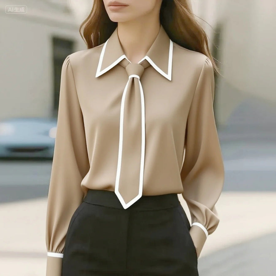 Aveline | Timeless Refined Contrast Tie Blouse