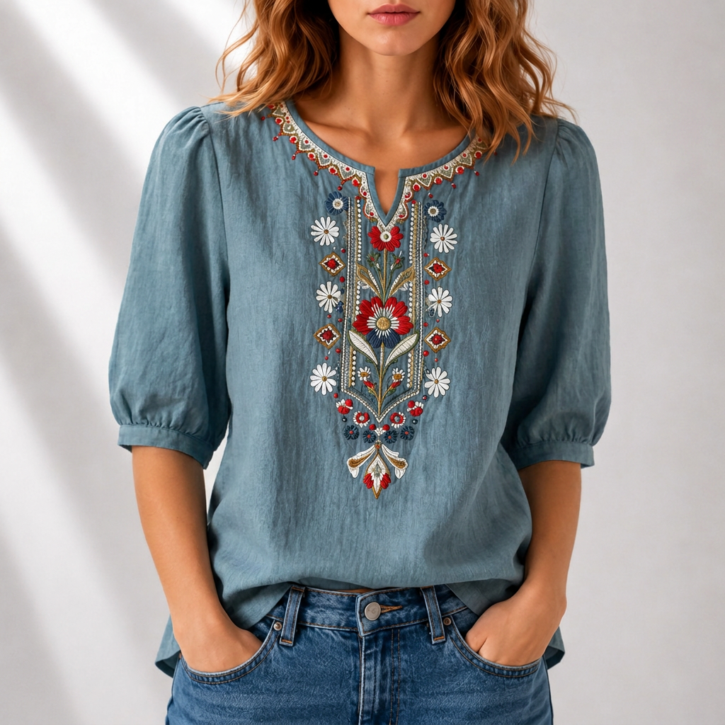 Livia | Elegant Floral Embroidered Blouse