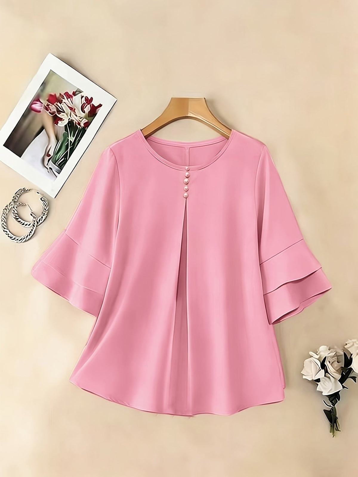 Celina | Flared-Sleeve Pleated Blouse