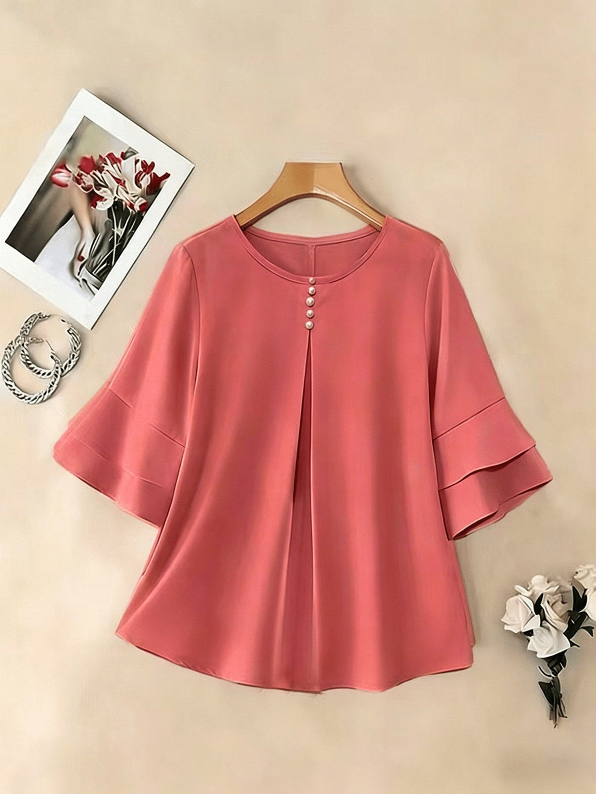 Celina | Flared-Sleeve Pleated Blouse