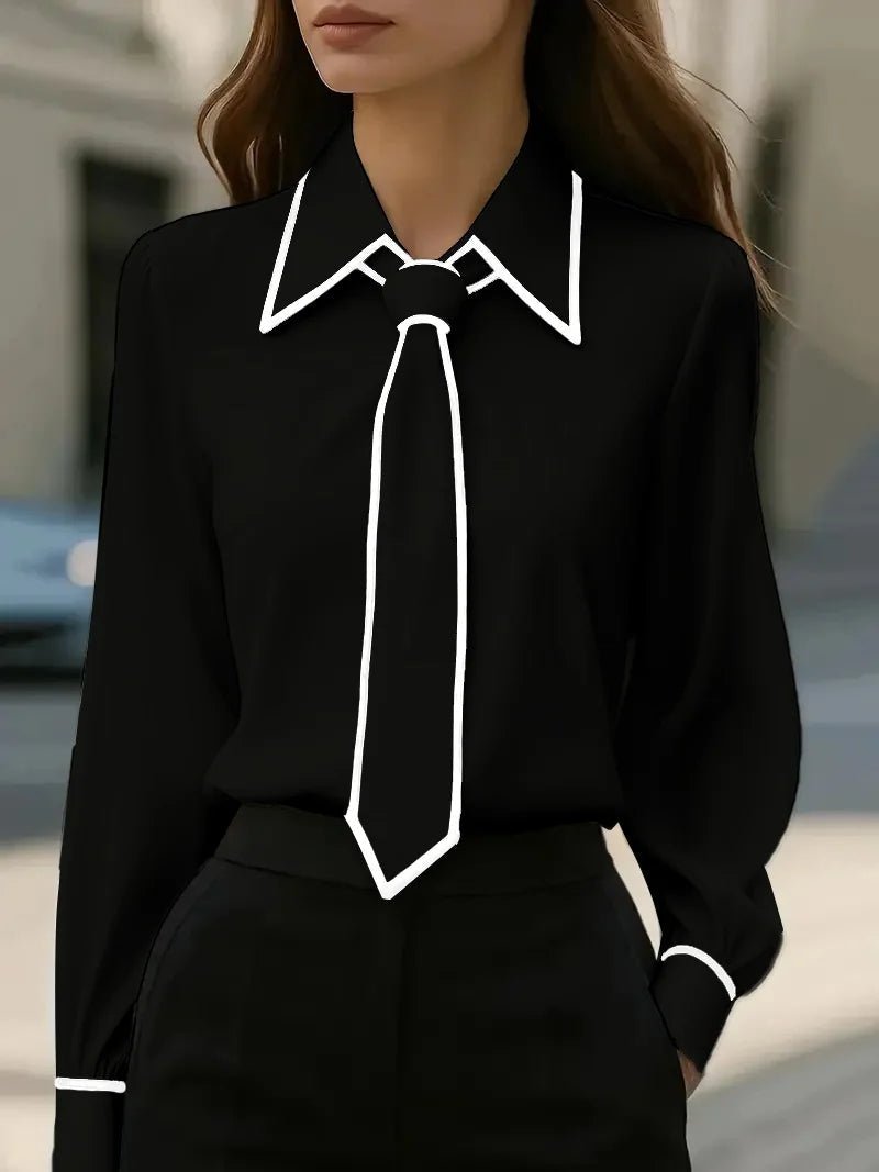 Aveline | Timeless Refined Contrast Tie Blouse