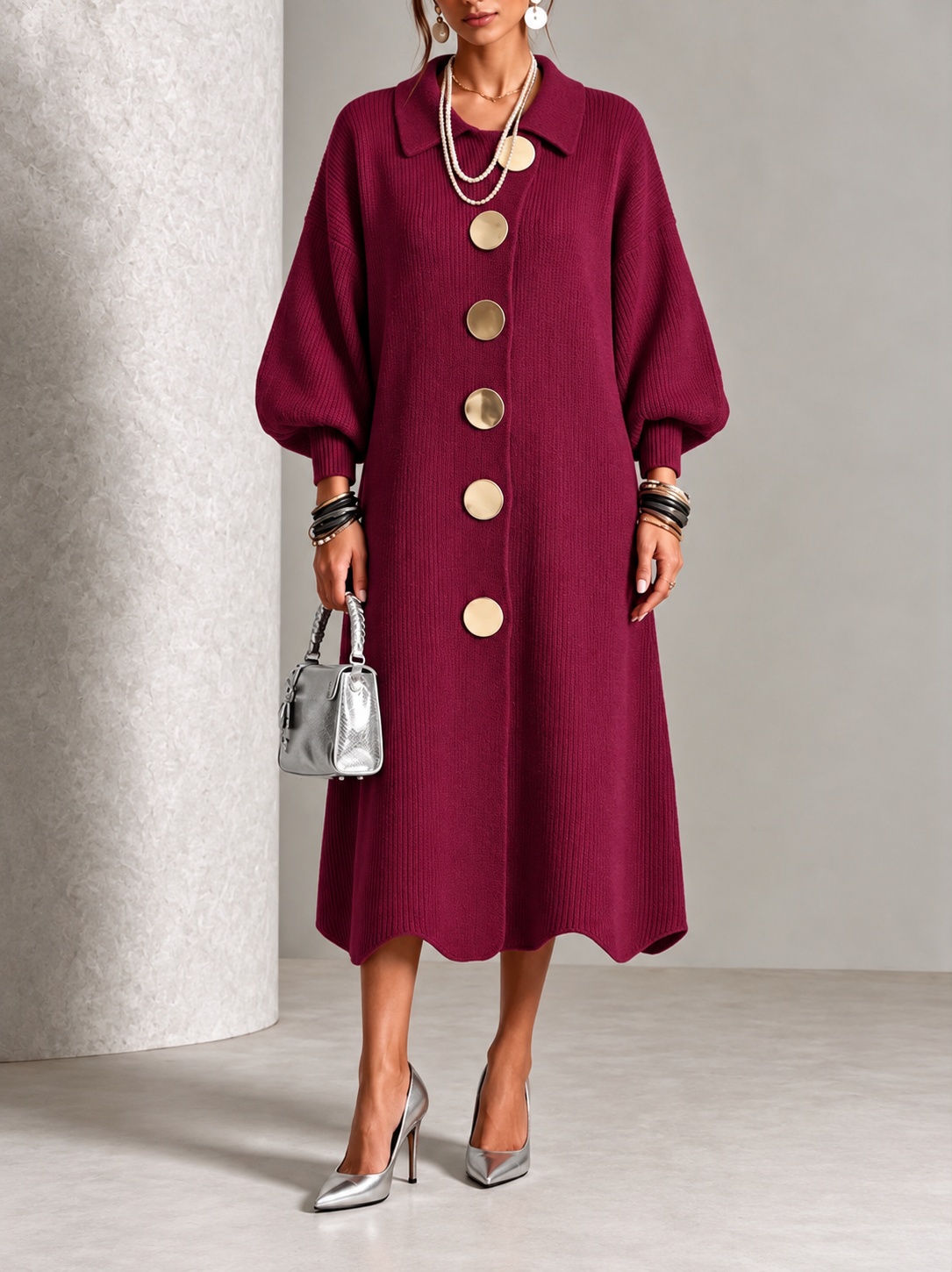 Women’s Elegant Button-Front Knit Dress