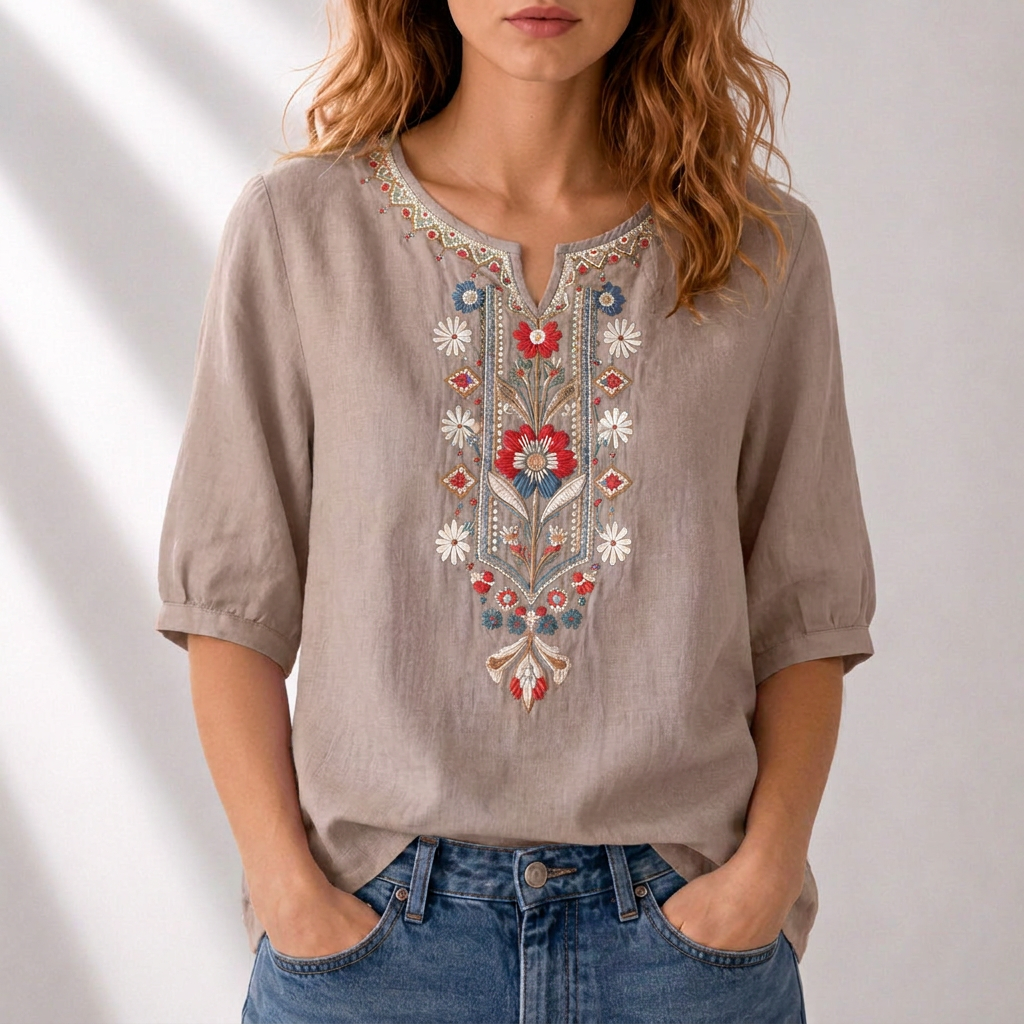 Livia | Elegant Floral Embroidered Blouse