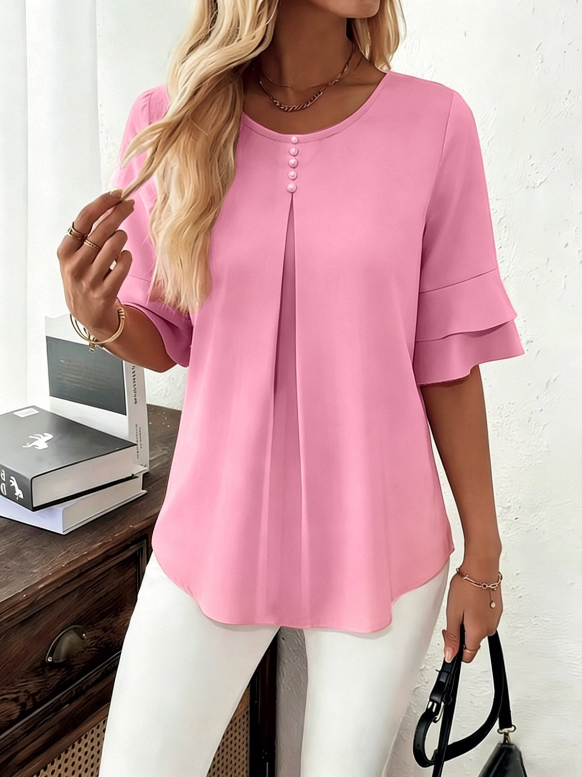 Celina | Flared-Sleeve Pleated Blouse
