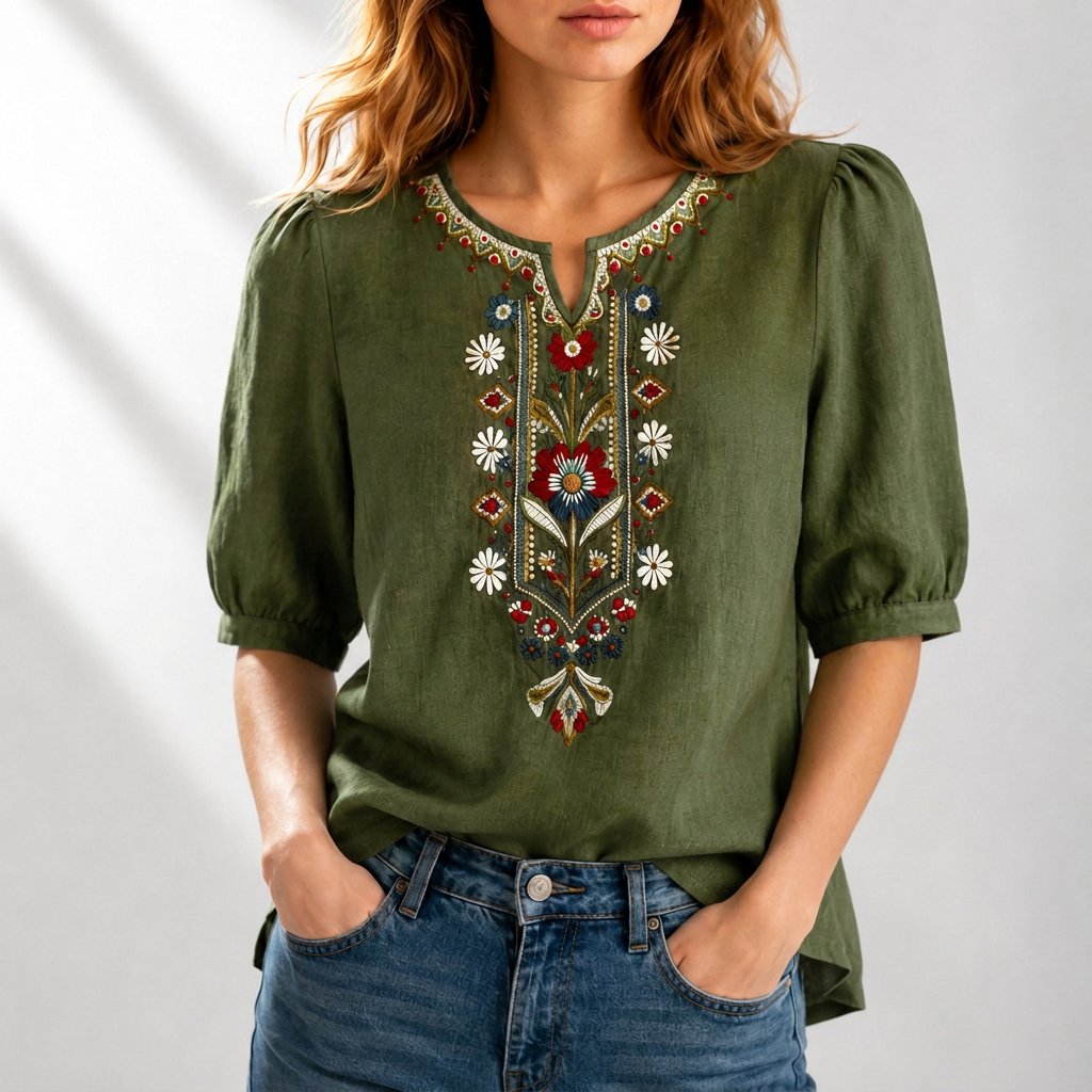 Livia | Elegant Floral Embroidered Blouse