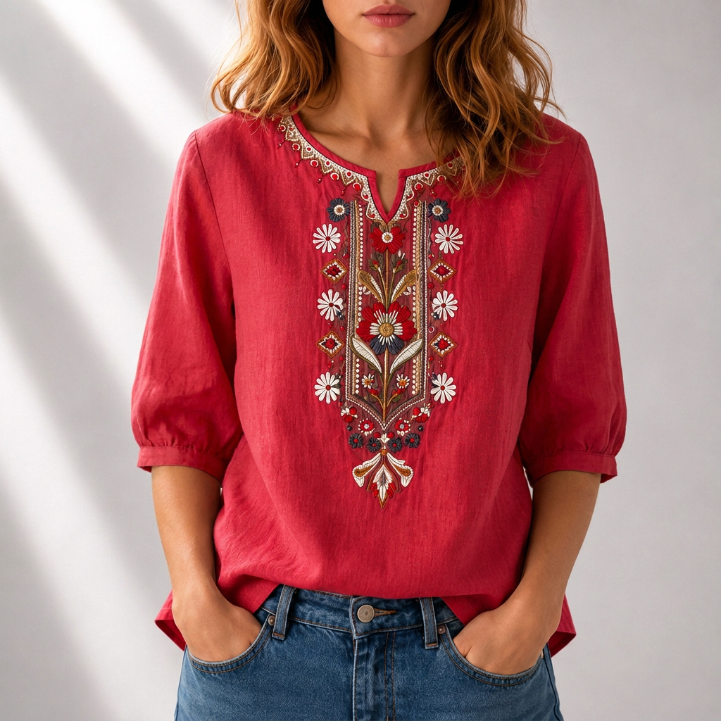 Livia | Elegant Floral Embroidered Blouse