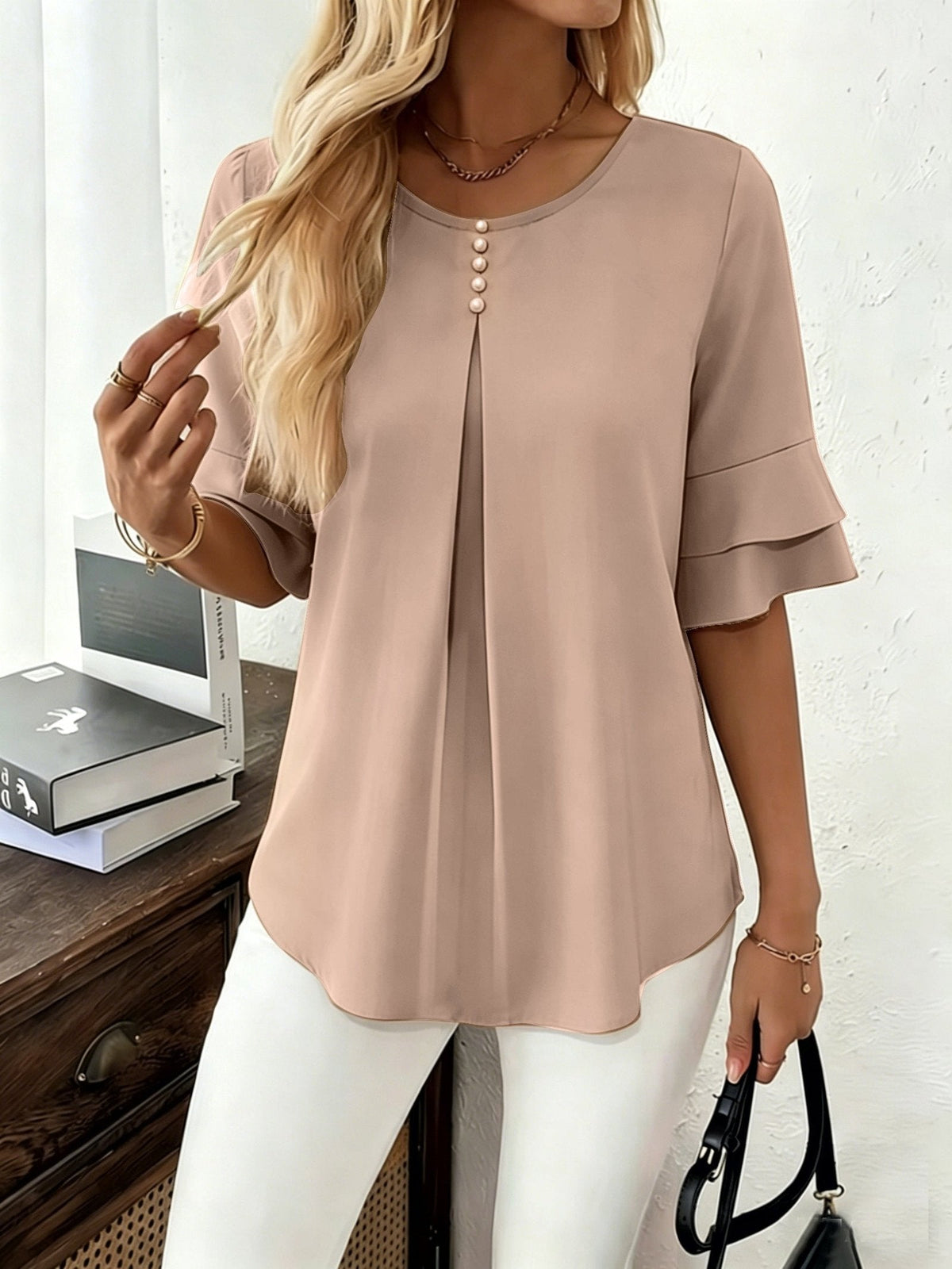 Celina | Flared-Sleeve Pleated Blouse