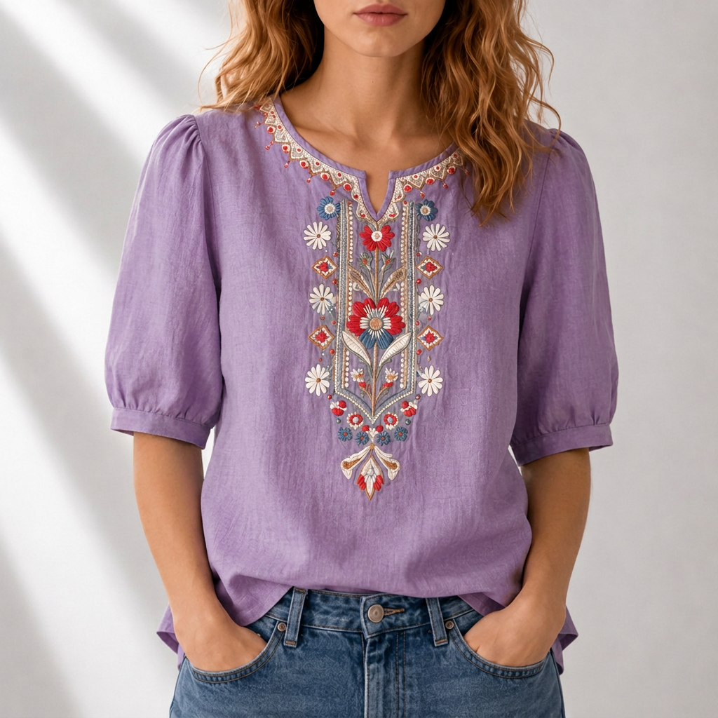 Livia | Elegant Floral Embroidered Blouse