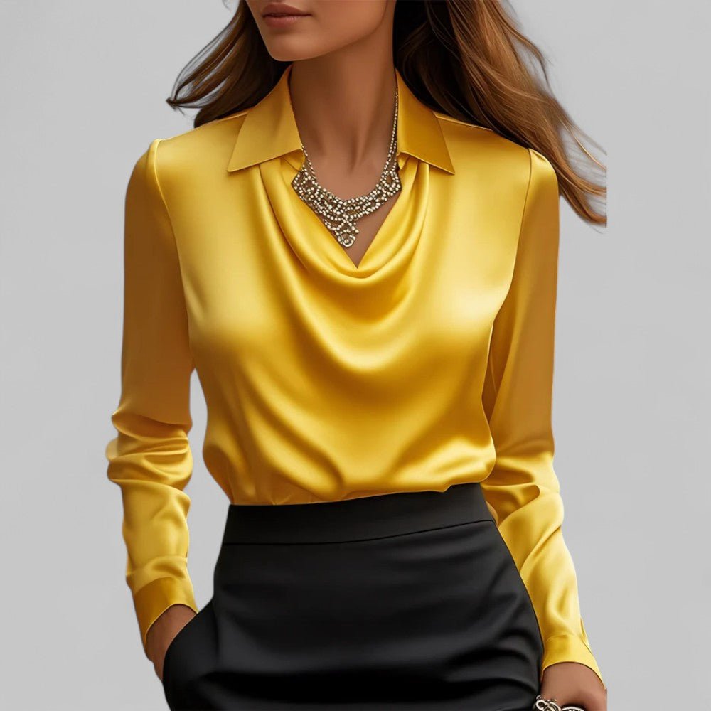 Elena | Elegant Draped Neck Satin Blouse