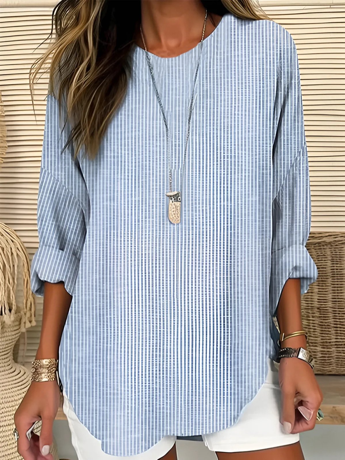 Martha | Relaxed Striped Crew Neck Long Sleeve Blouse
