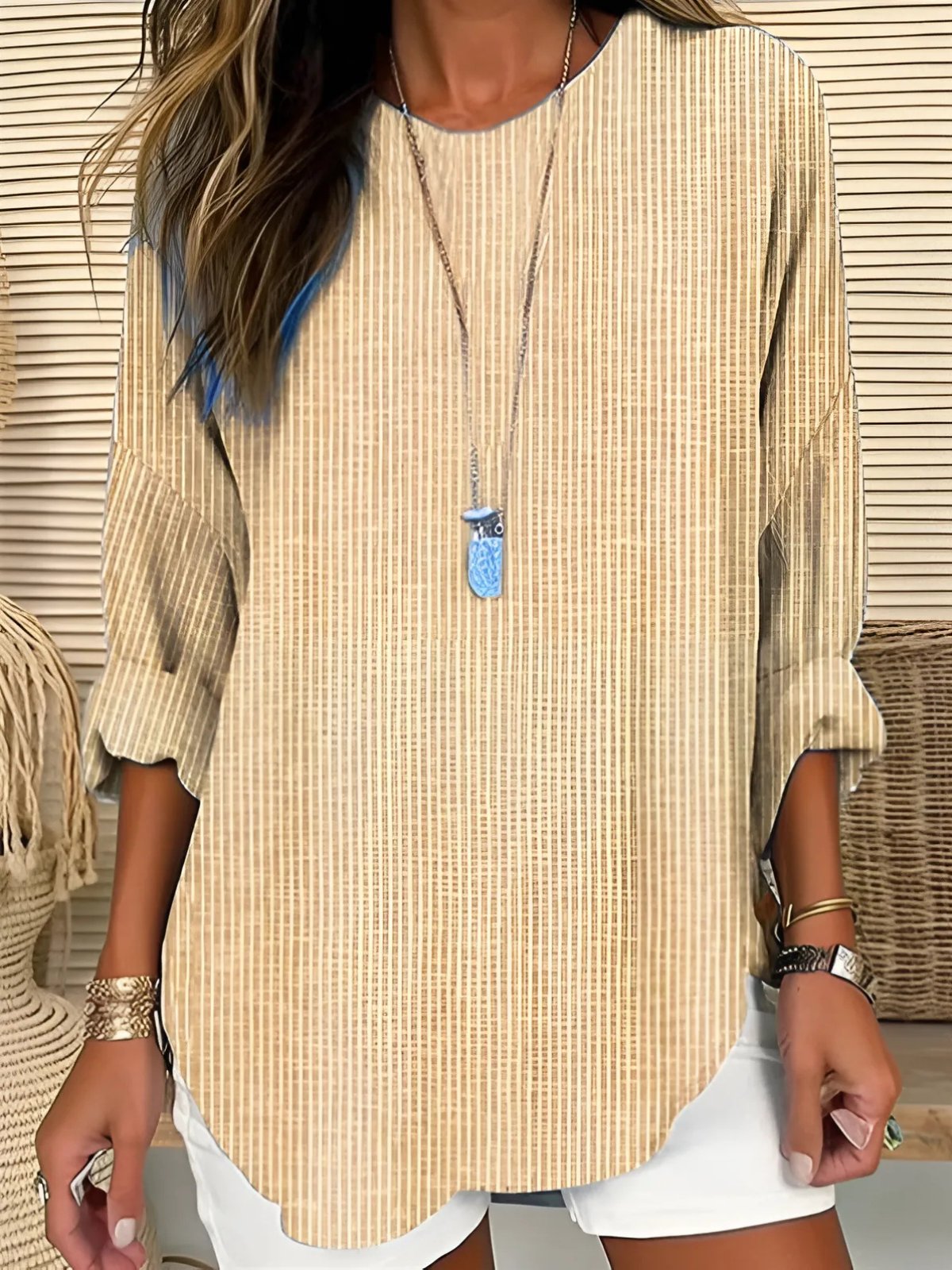 Martha | Relaxed Striped Crew Neck Long Sleeve Blouse