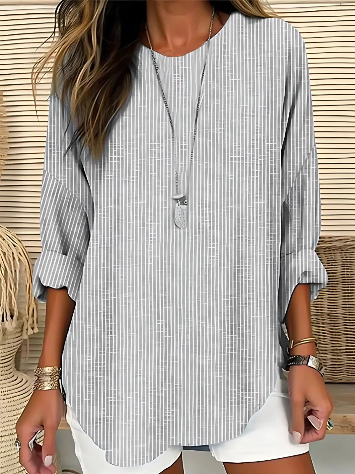 Martha | Relaxed Striped Crew Neck Long Sleeve Blouse