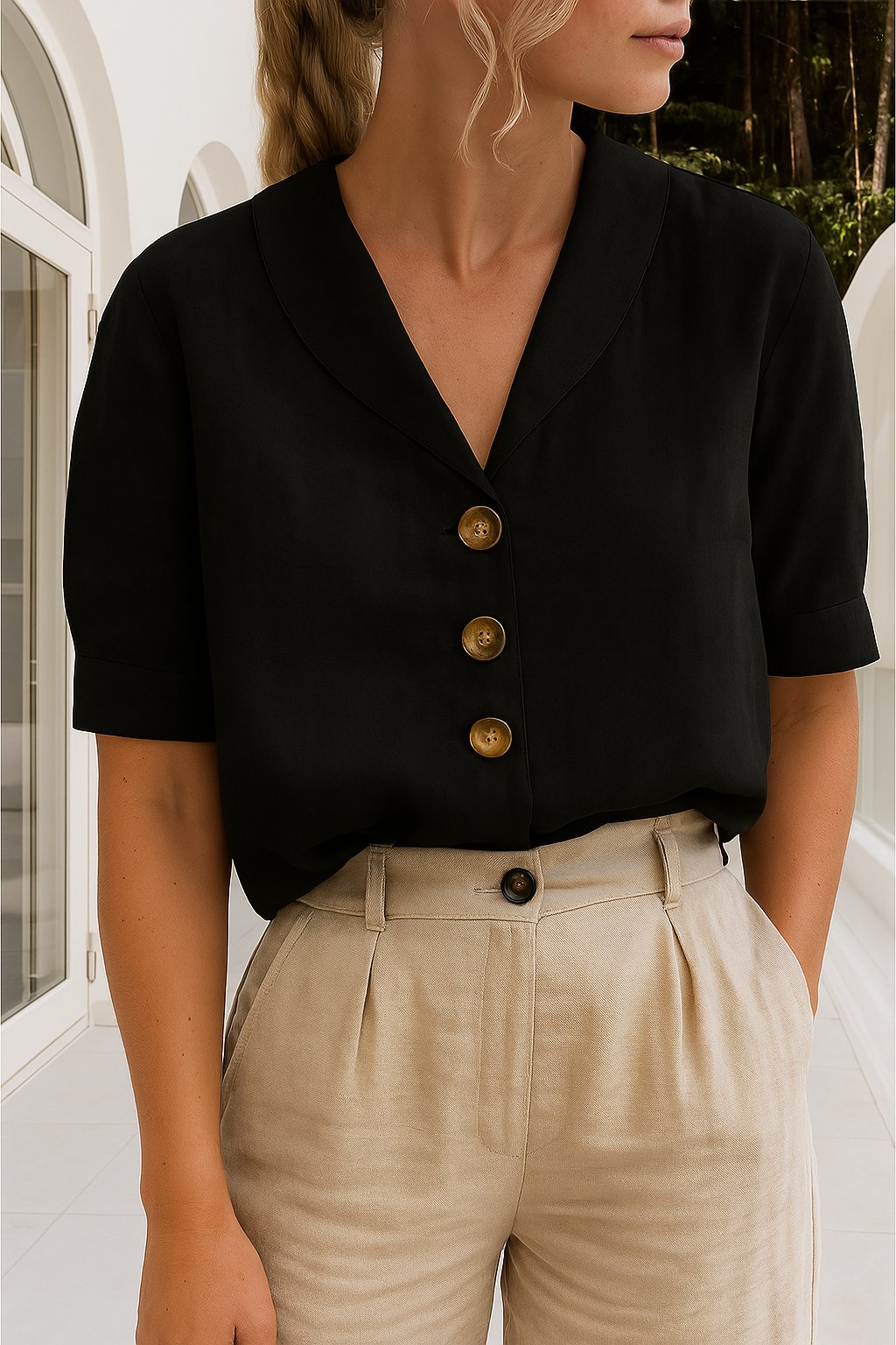 Leslie | Comfortable And Polished Short-Sleeve Collared Blouse