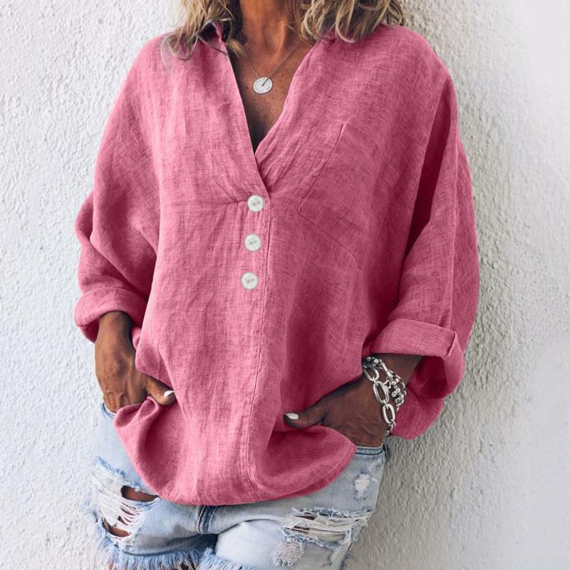 Natalia | Relaxed V-Neck Oversized Button-Down Blouse