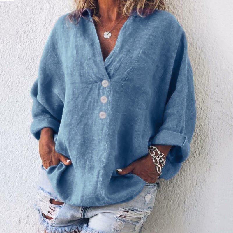 Natalia | Relaxed V-Neck Oversized Button-Down Blouse