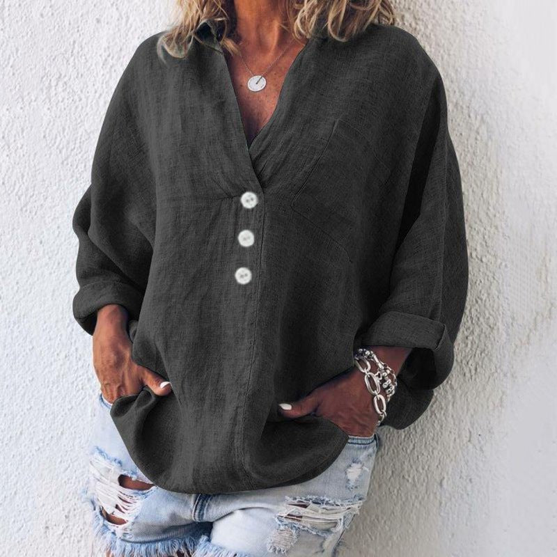 Natalia | Relaxed V-Neck Oversized Button-Down Blouse