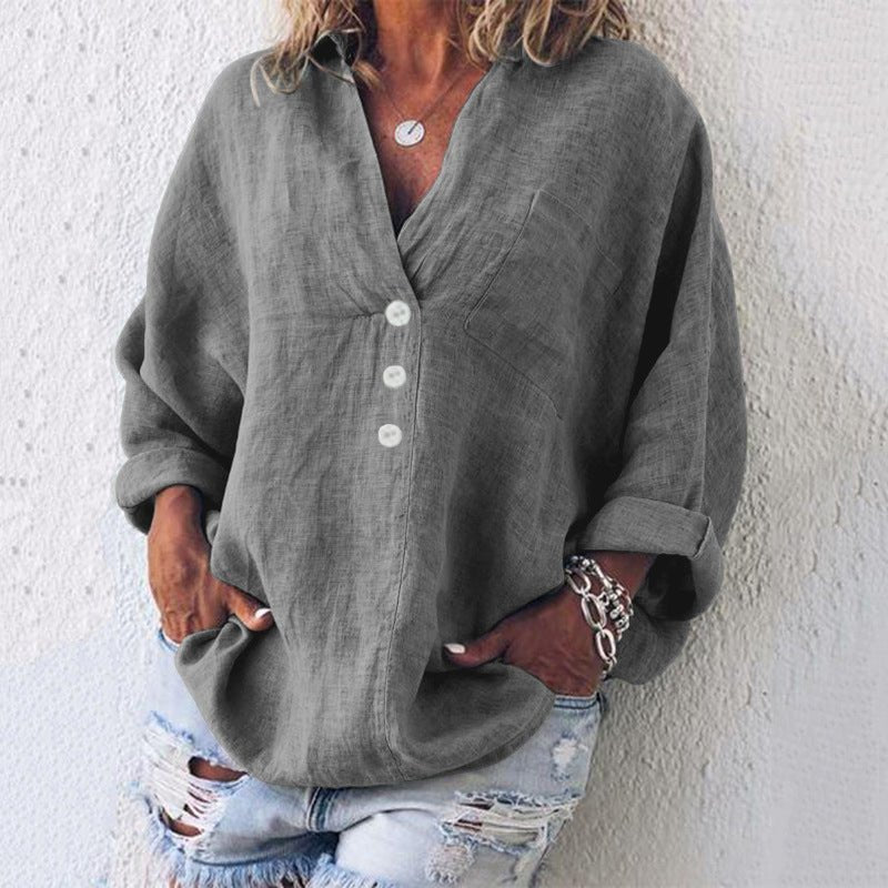 Natalia | Relaxed V-Neck Oversized Button-Down Blouse