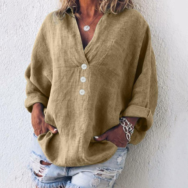 Natalia | Relaxed V-Neck Oversized Button-Down Blouse