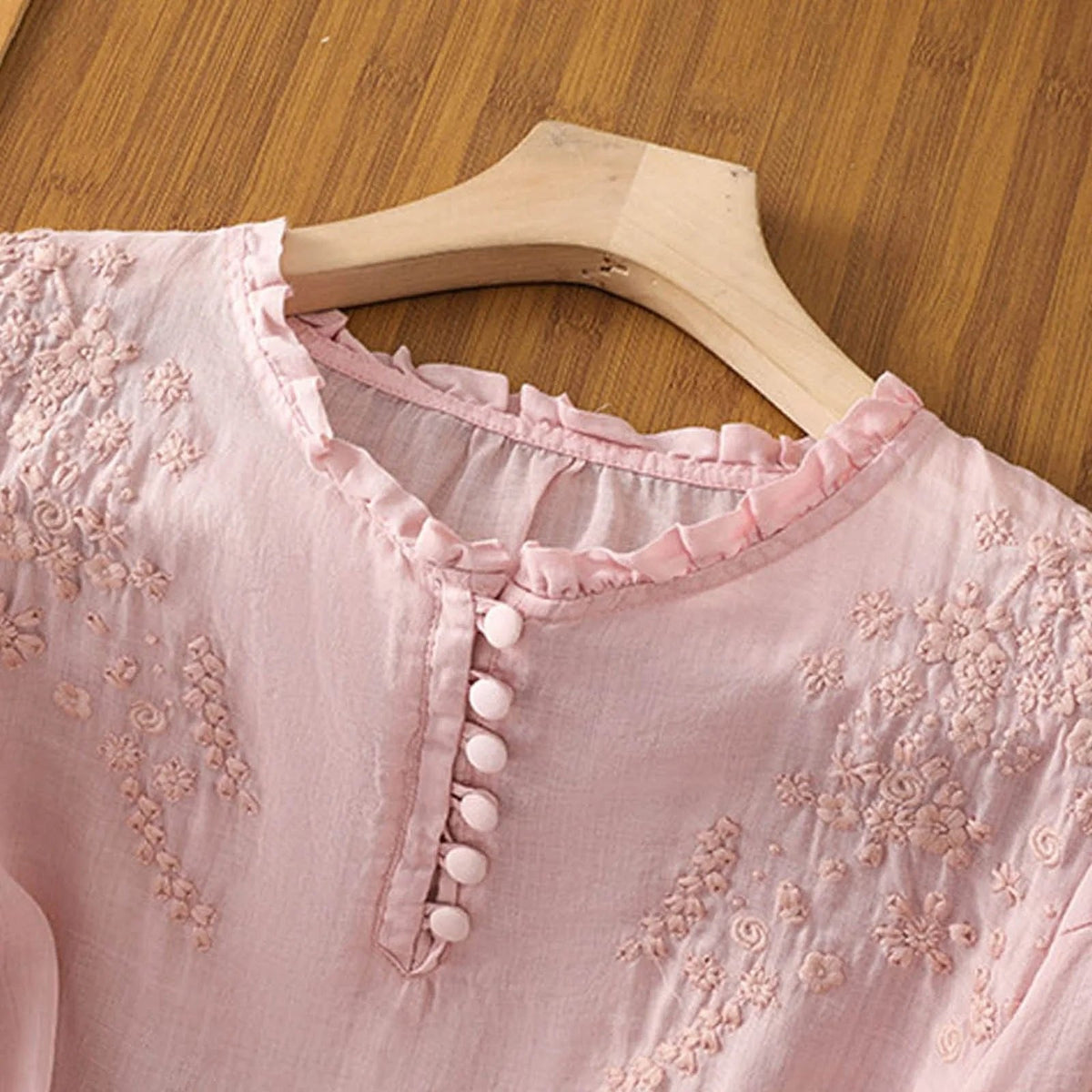 Samira | Floral Embroidered Ruffle Neck Blouse
