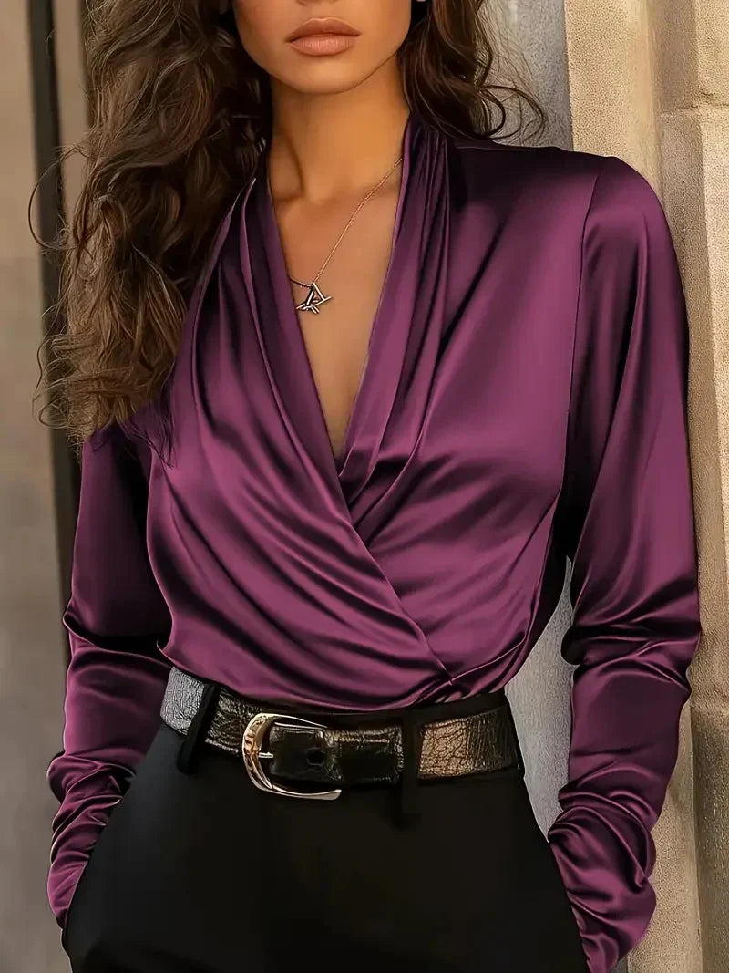 Leila | Elegant And Sophisticated Long-Sleeve Wrap Blouse