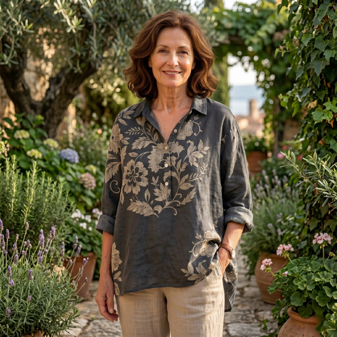 Catalina | Elegant and Breathable Linen Floral Blouse