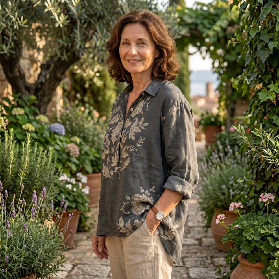 Catalina | Elegant and Breathable Linen Floral Blouse