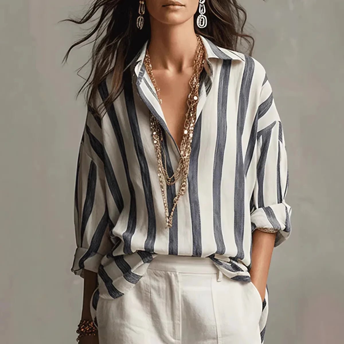 Kiana | Comfortable And Chic Vertical Striped Long Sleeve Blouse