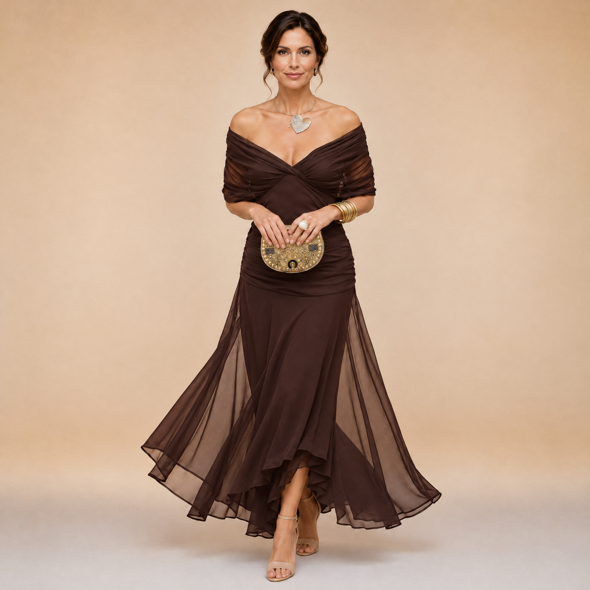 Emma | Draped V-Neck Evening Maxi Dress