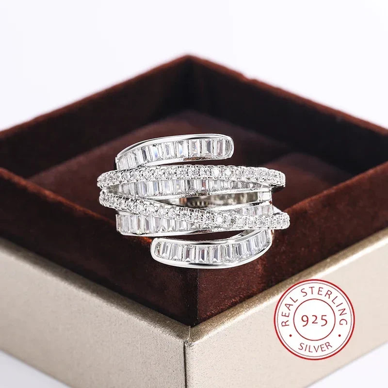 Polished Adjustable Silver Zircon Ring