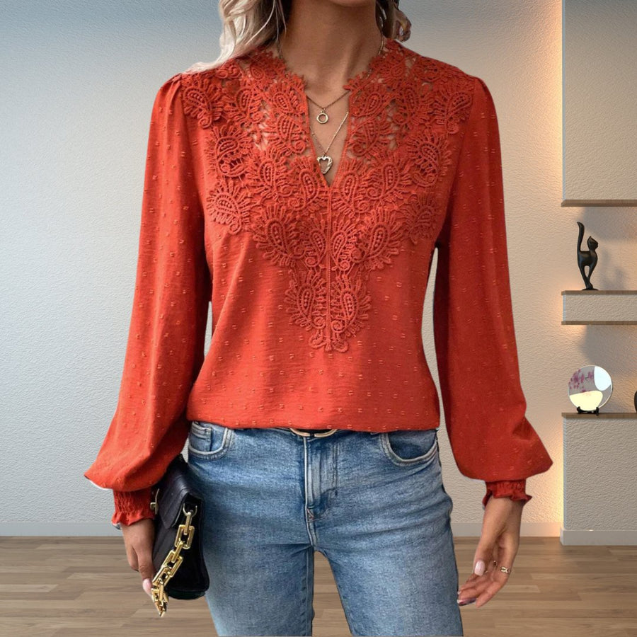 Liora | Comfortable And Elegant Lace-Bodice Long-Sleeve Blouse