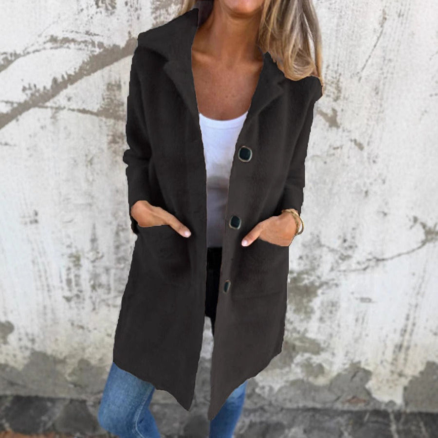 Women’s Long Sleeve Button Front Coat With Pockets