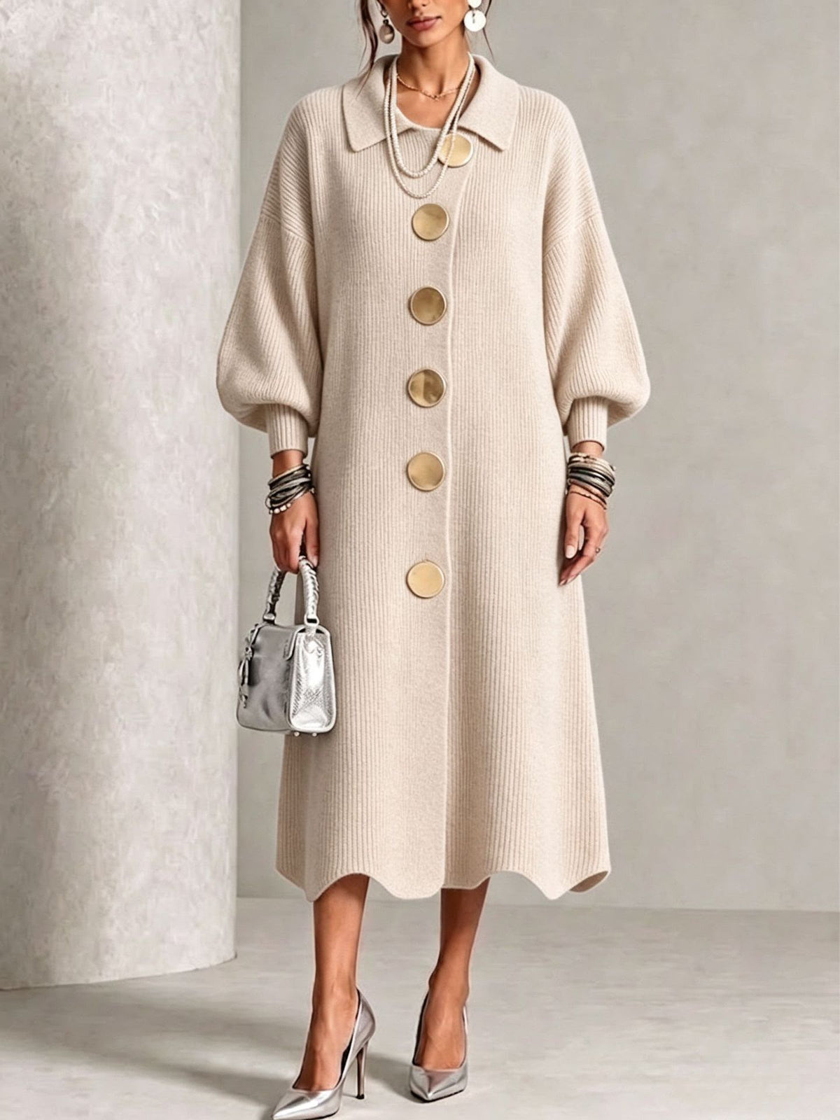 Women’s Elegant Button-Front Knit Dress