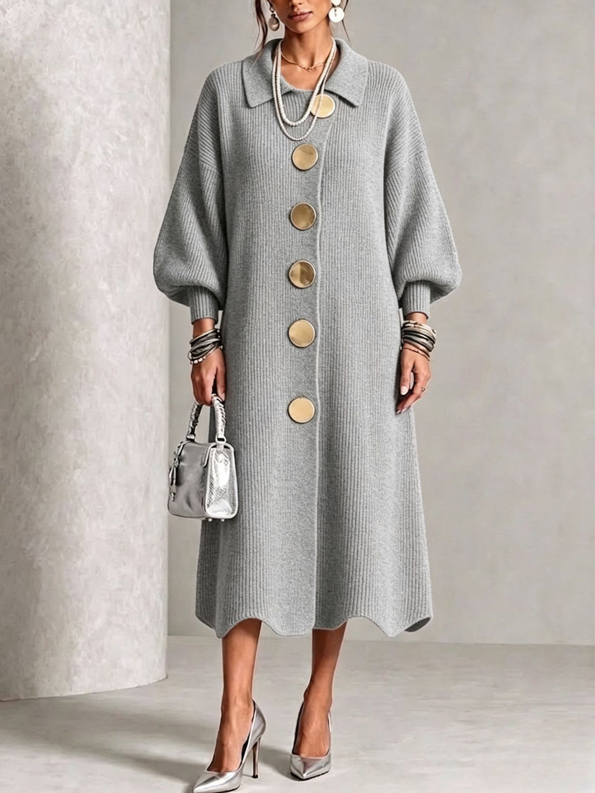 Women’s Elegant Button-Front Knit Dress