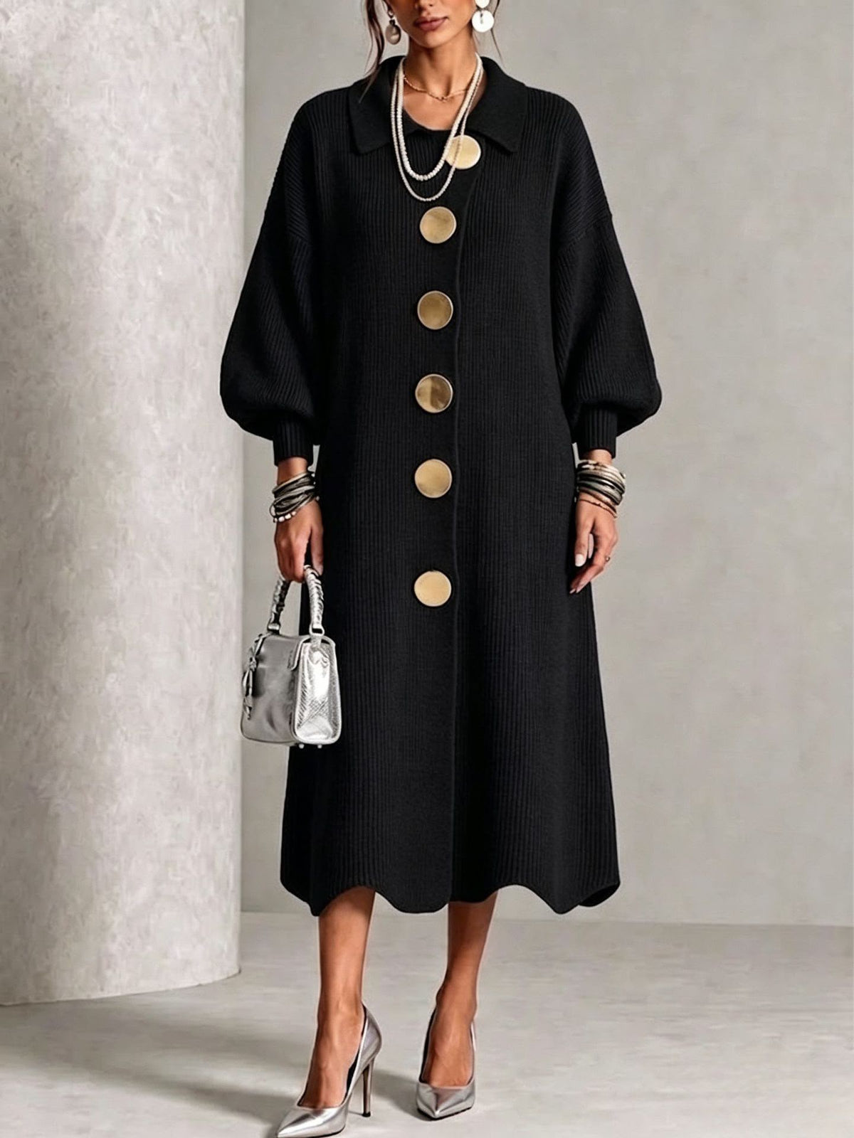 Women’s Elegant Button-Front Knit Dress