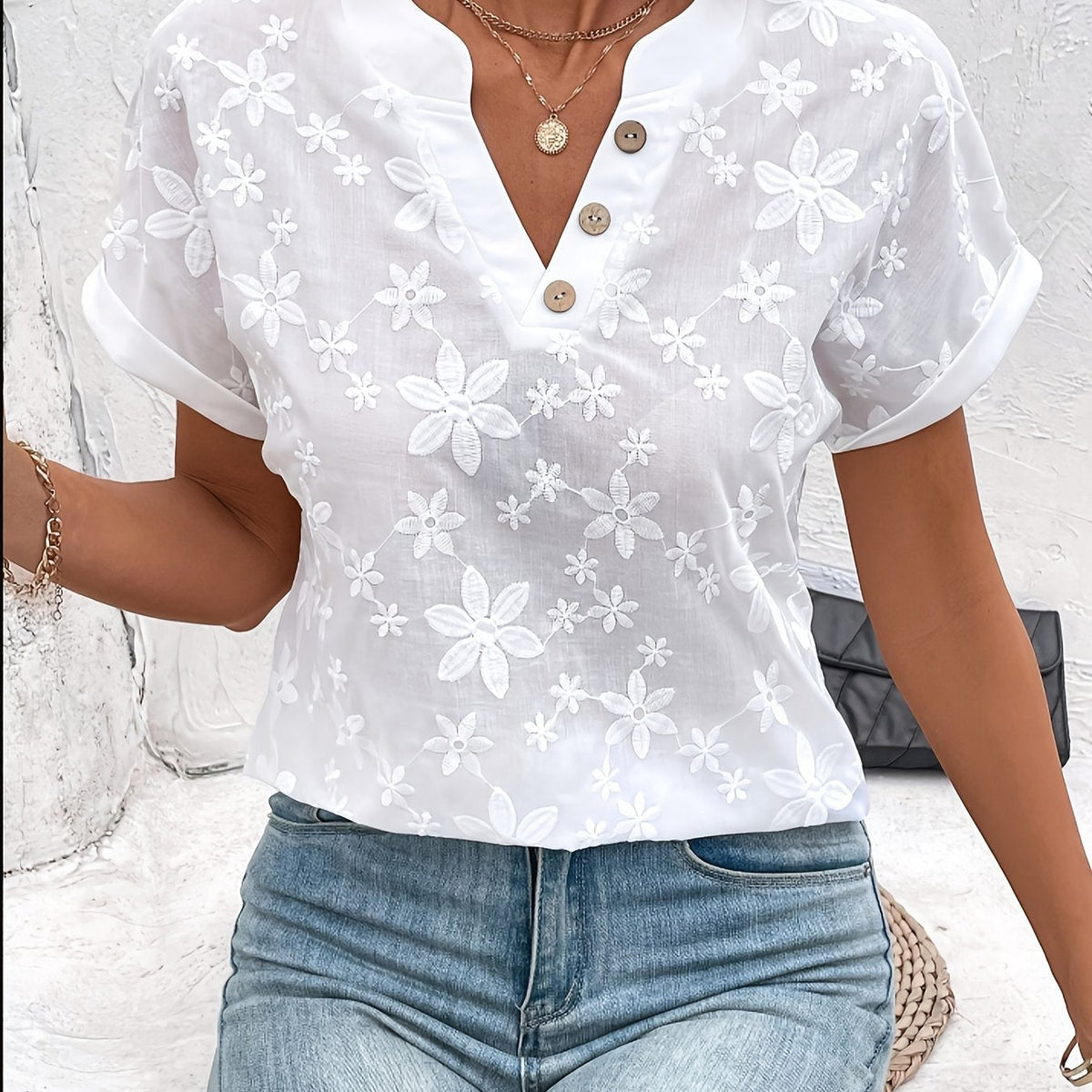 Dahlia | Floral Embroidered V-Neck Blouse