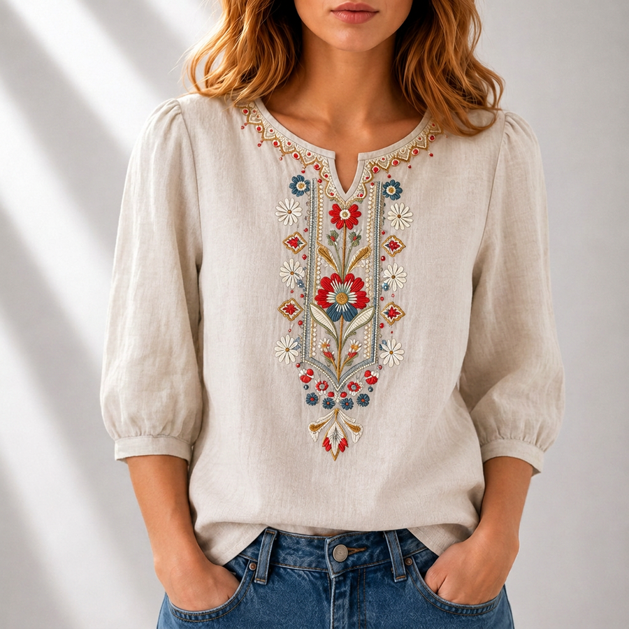 Livia | Elegant Floral Embroidered Blouse