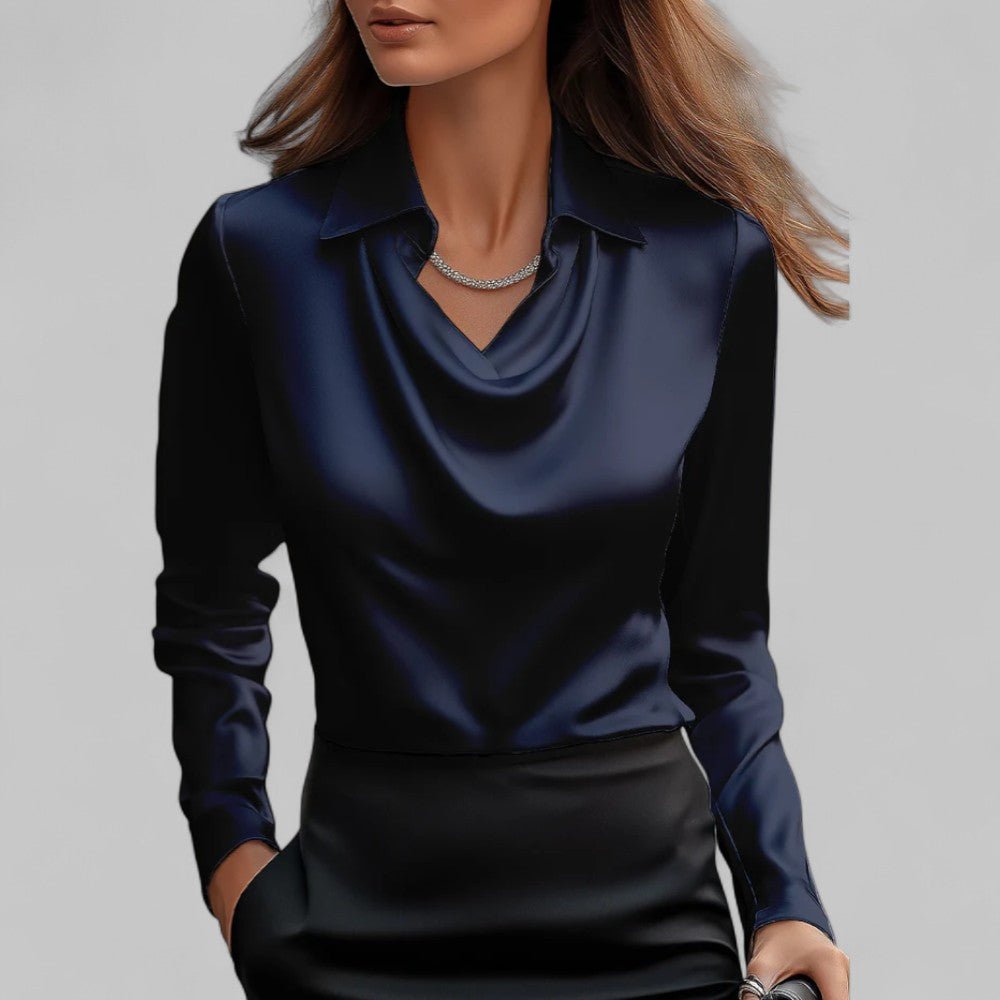 Elena | Elegant Draped Neck Satin Blouse